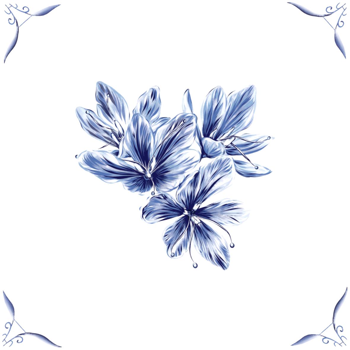 Delft Blue Ceramic Tile- Crocus︱Bathroom Tile, Splashback, Kitchen Tiles, Modern Dutch Style