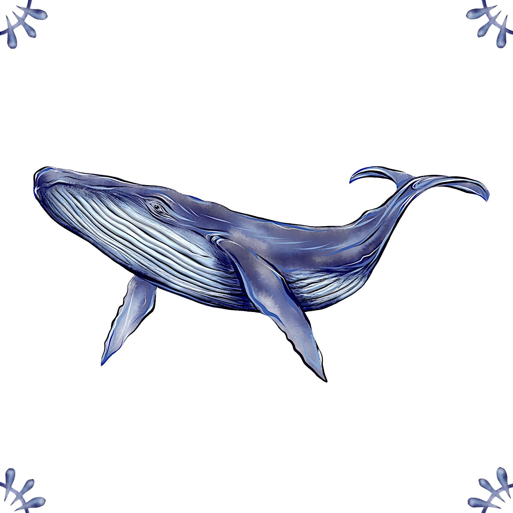 Delft Blue Ceramic Tile- Blue Whale︱Bathroom Tile, Splashback, Kitchen Tiles, Modern Dutch Style