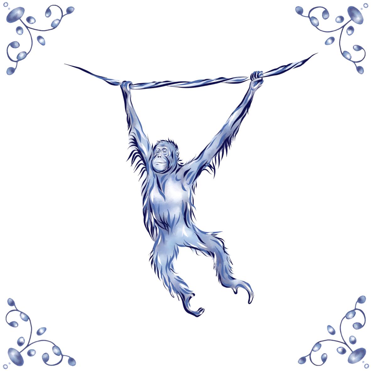 Delft Blue Ceramic Tile- Orangutan︱Bathroom Tile, Splashback, Kitchen Tiles, Modern Dutch Style