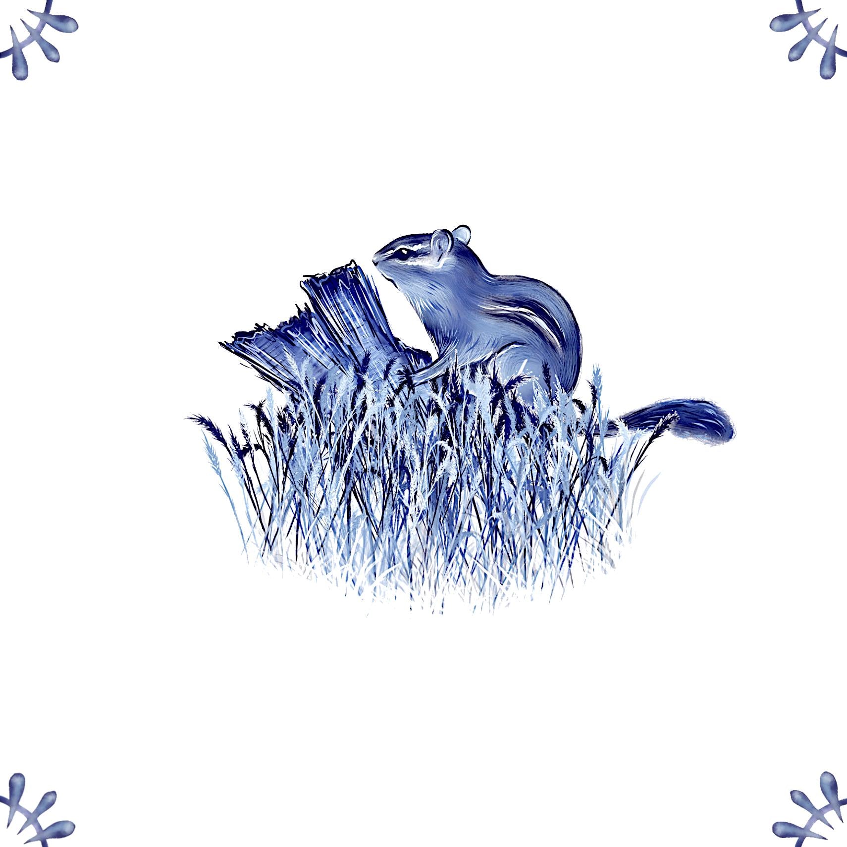 Delft Blue Ceramic Tile- Chipmunk︱Bathroom Tile, Splashback, Kitchen Tiles, Modern Dutch Style