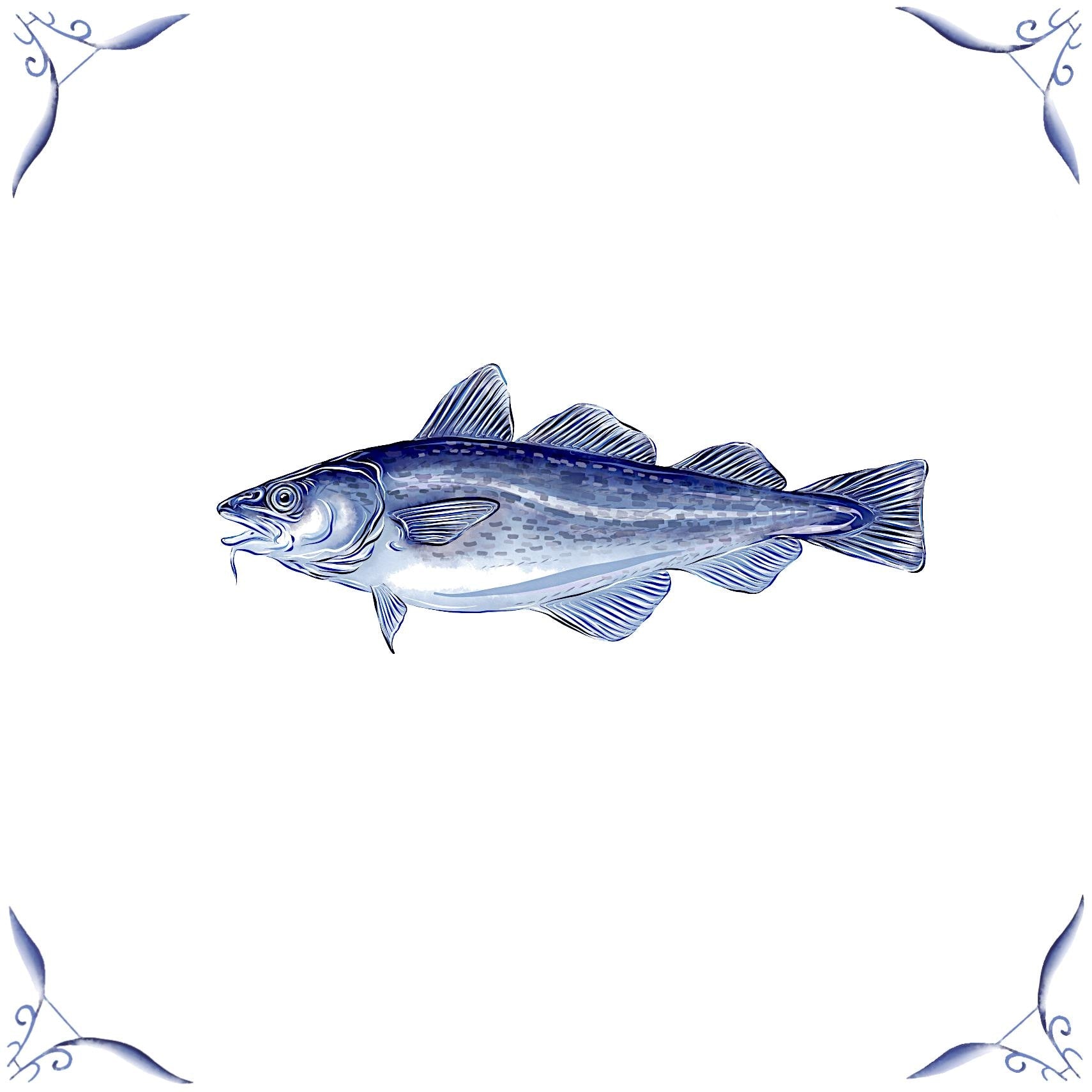 Delft Blue Ceramic Tile- Cod Fish︱Bathroom Tile, Splashback, Kitchen Tiles, Modern Dutch Style