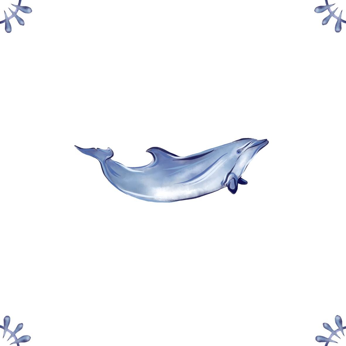 Delft Blue Ceramic Tile- Dolphin︱Bathroom Tile, Splashback, Kitchen Tiles, Modern Dutch Style