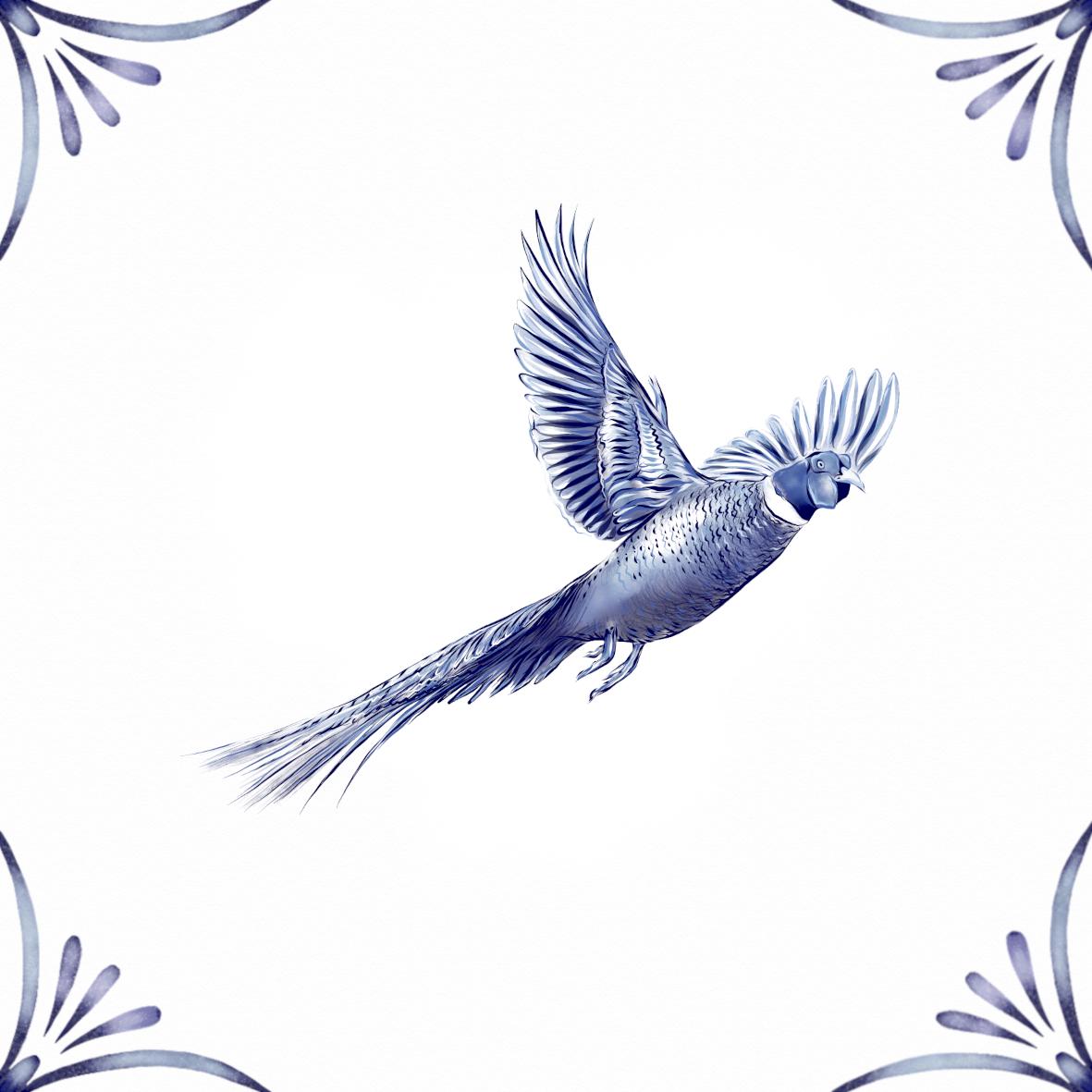 Delft Blue Ceramic Tile- Flying Pheasant︱Bathroom Tile, Splashback, Kitchen Tiles, Modern Dutch Style
