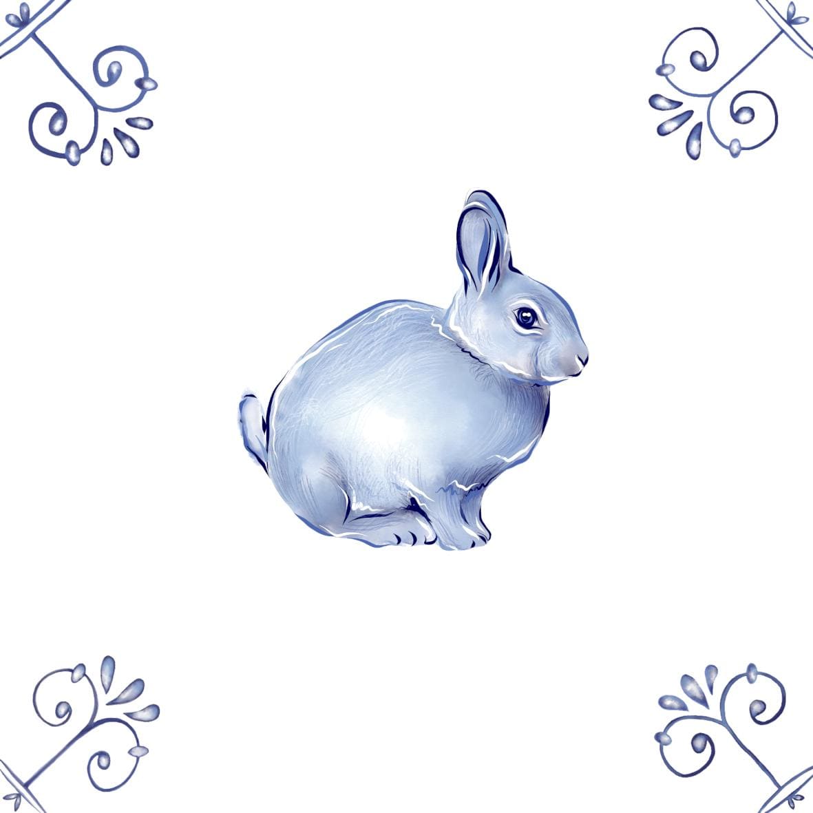 Delft Blue Ceramic Tile- Bunny Rabbit︱Bathroom Tile, Splashback, Kitchen Tiles, Modern Dutch Style