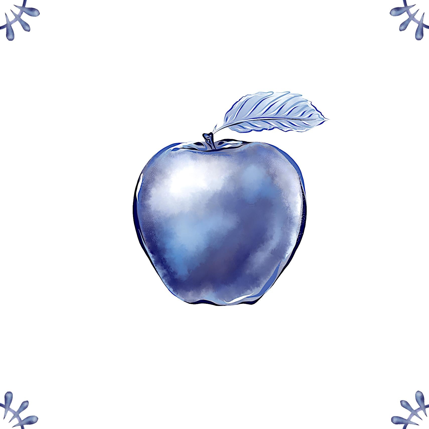 Delft Blue Ceramic Tile- Apple︱Bathroom Tile, Splashback, Kitchen Tiles, Modern Dutch Style
