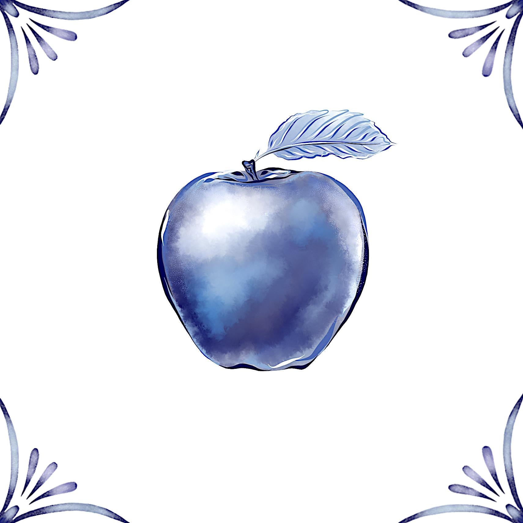 Delft Blue Ceramic Tile- Apple︱Bathroom Tile, Splashback, Kitchen Tiles, Modern Dutch Style