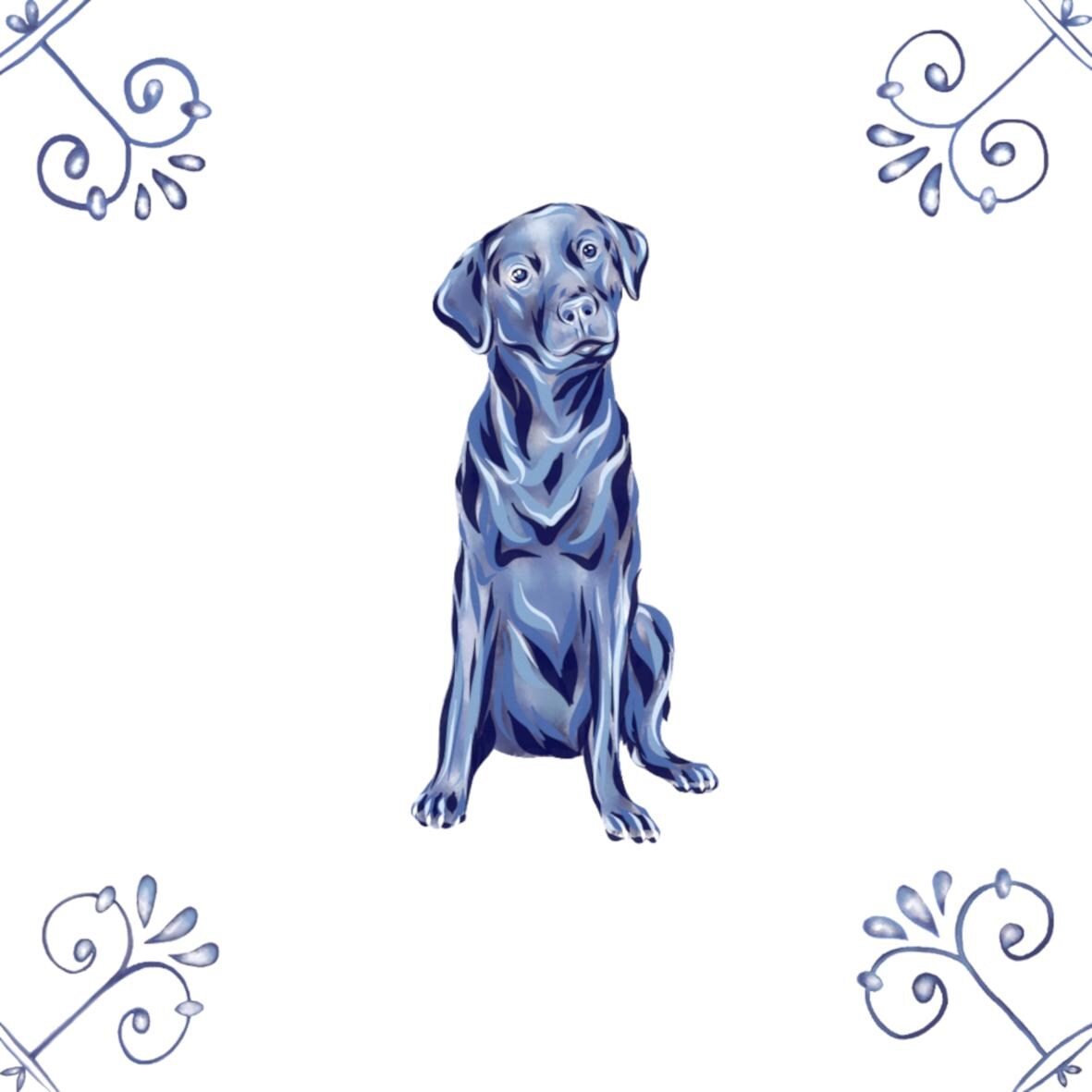 Delft Blue Ceramic Tile- Black Labrador Dog︱Bathroom Tile, Splashback, Kitchen Tiles, Modern Dutch Style