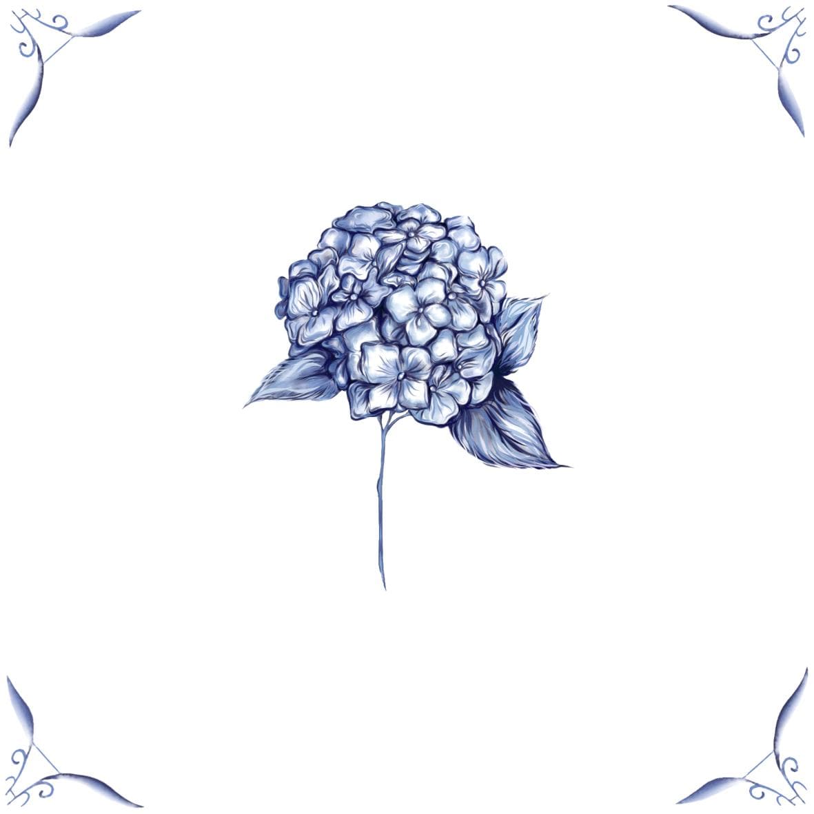 Delft Blue Ceramic Tile- Hydrangea︱Bathroom Tile, Splashback, Kitchen Tiles, Modern Dutch Style