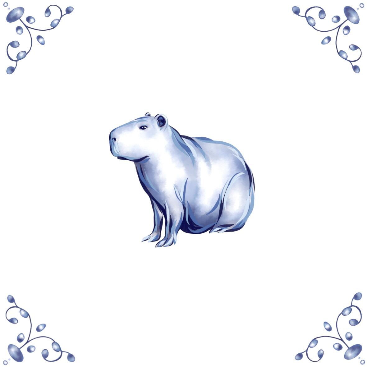 Delft Blue Ceramic Tile- Capybara︱Bathroom Tile, Splashback, Kitchen Tiles, Modern Dutch Style