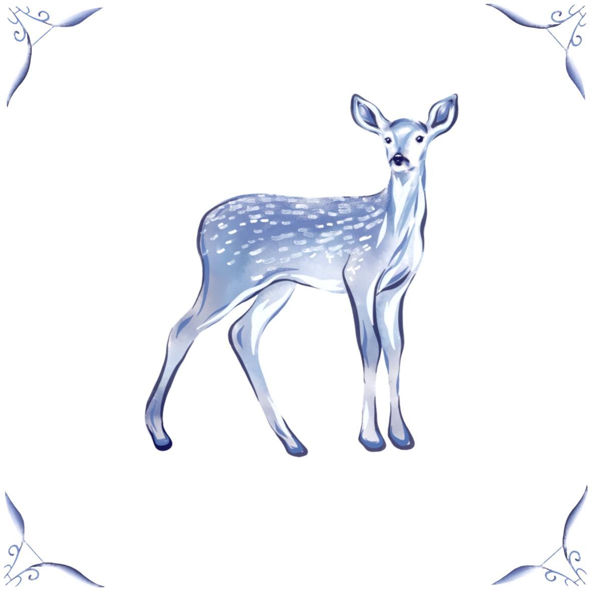 Delft Blue Ceramic Tile- Deer︱Bathroom Tile, Splashback, Kitchen Tiles, Modern Dutch Style