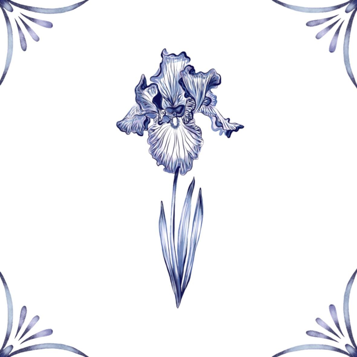 Delft Blue Ceramic Tile- Iris︱Bathroom Tile, Splashback, Kitchen Tiles, Modern Dutch Style