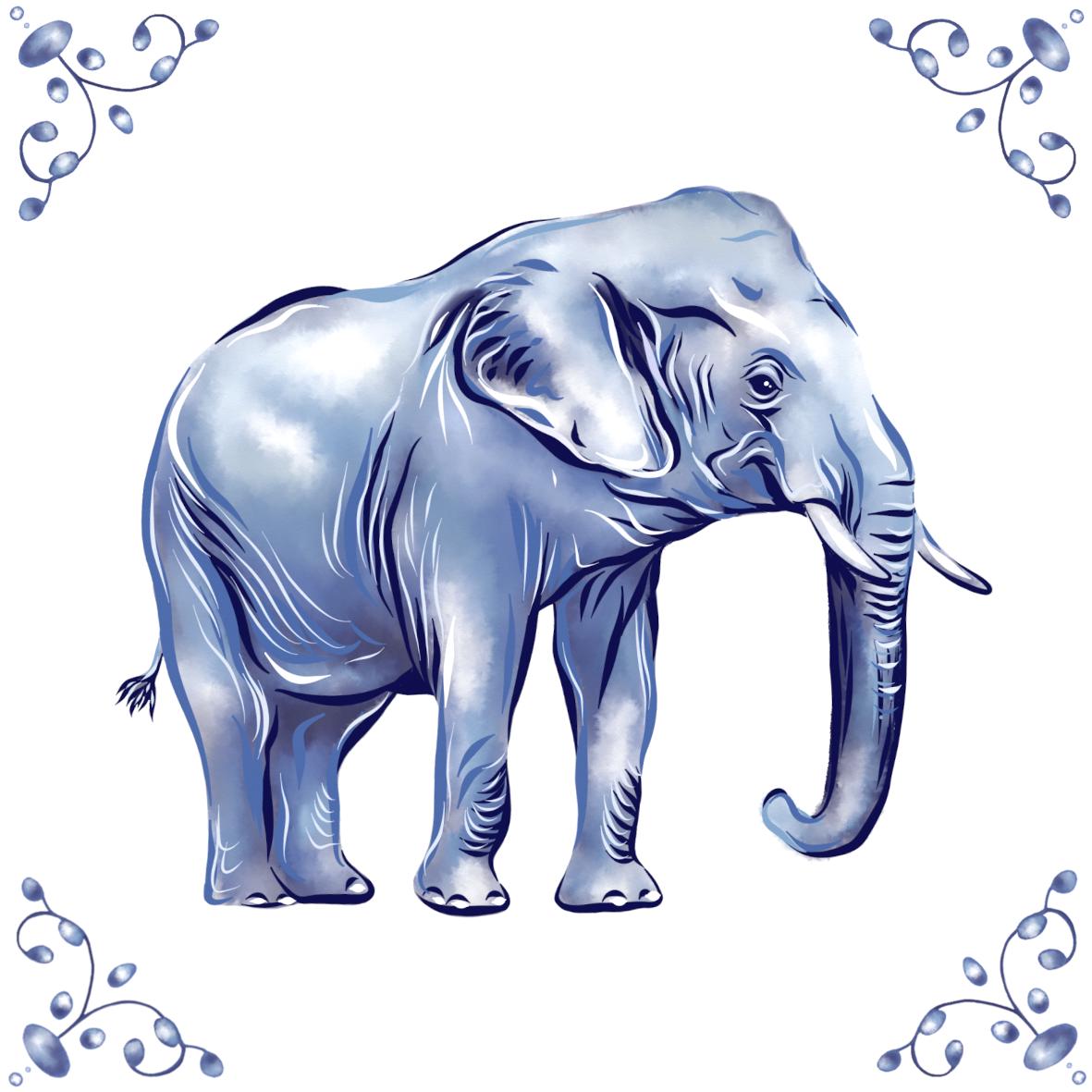 Delft Blue Ceramic Tile- Asian Elephant︱Bathroom Tile, Splashback, Kitchen Tiles, Modern Dutch Style