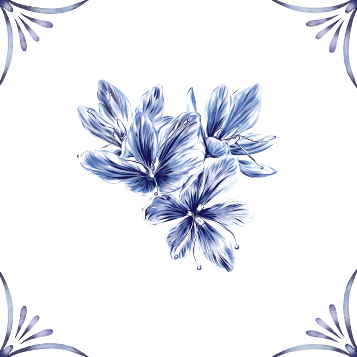 Delft Blue Ceramic Tile- Crocus︱Bathroom Tile, Splashback, Kitchen Tiles, Modern Dutch Style