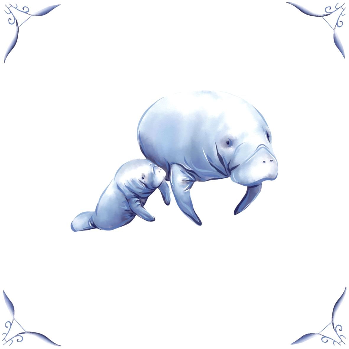 Delft Blue Ceramic Tile- Manatee︱Bathroom Tile, Splashback, Kitchen Tiles, Modern Dutch Style