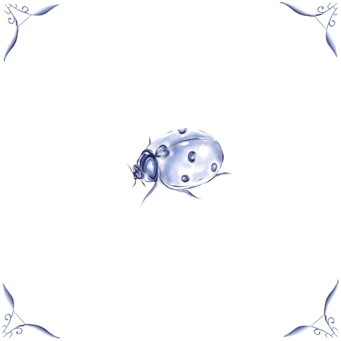 Delft Blue Ceramic Tile- Ladybird︱Bathroom Tile, Splashback, Kitchen Tiles, Modern Dutch Style
