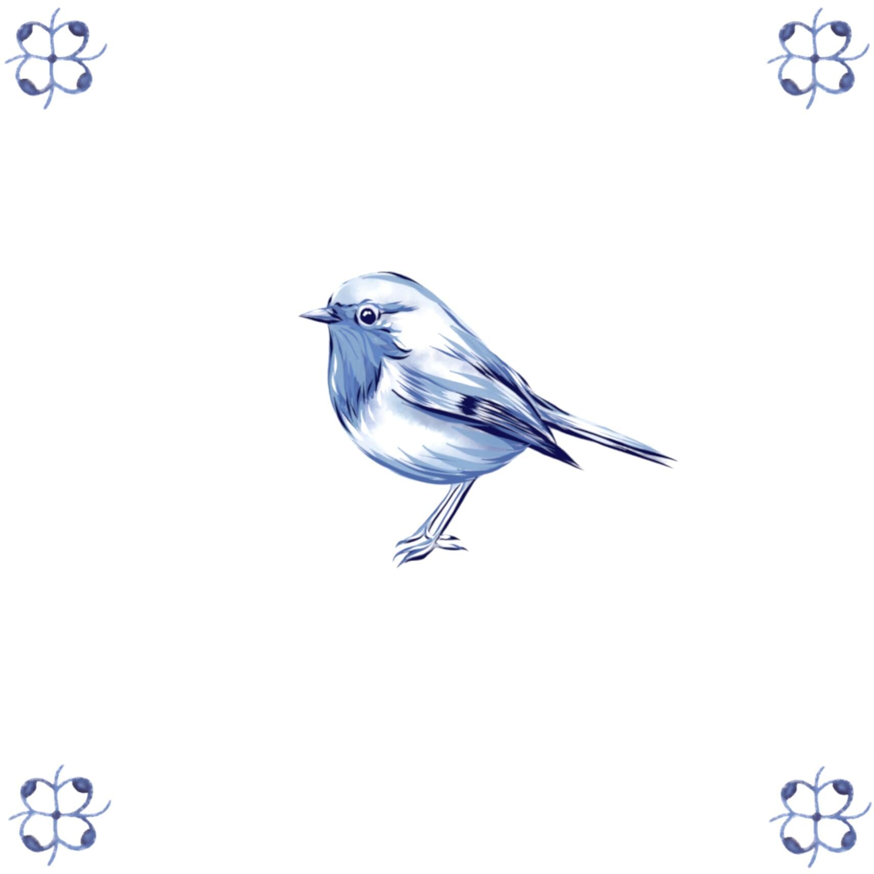 Delft Blue Ceramic Tile- Robin︱Bathroom Tile, Splashback, Kitchen Tiles, Modern Dutch Style
