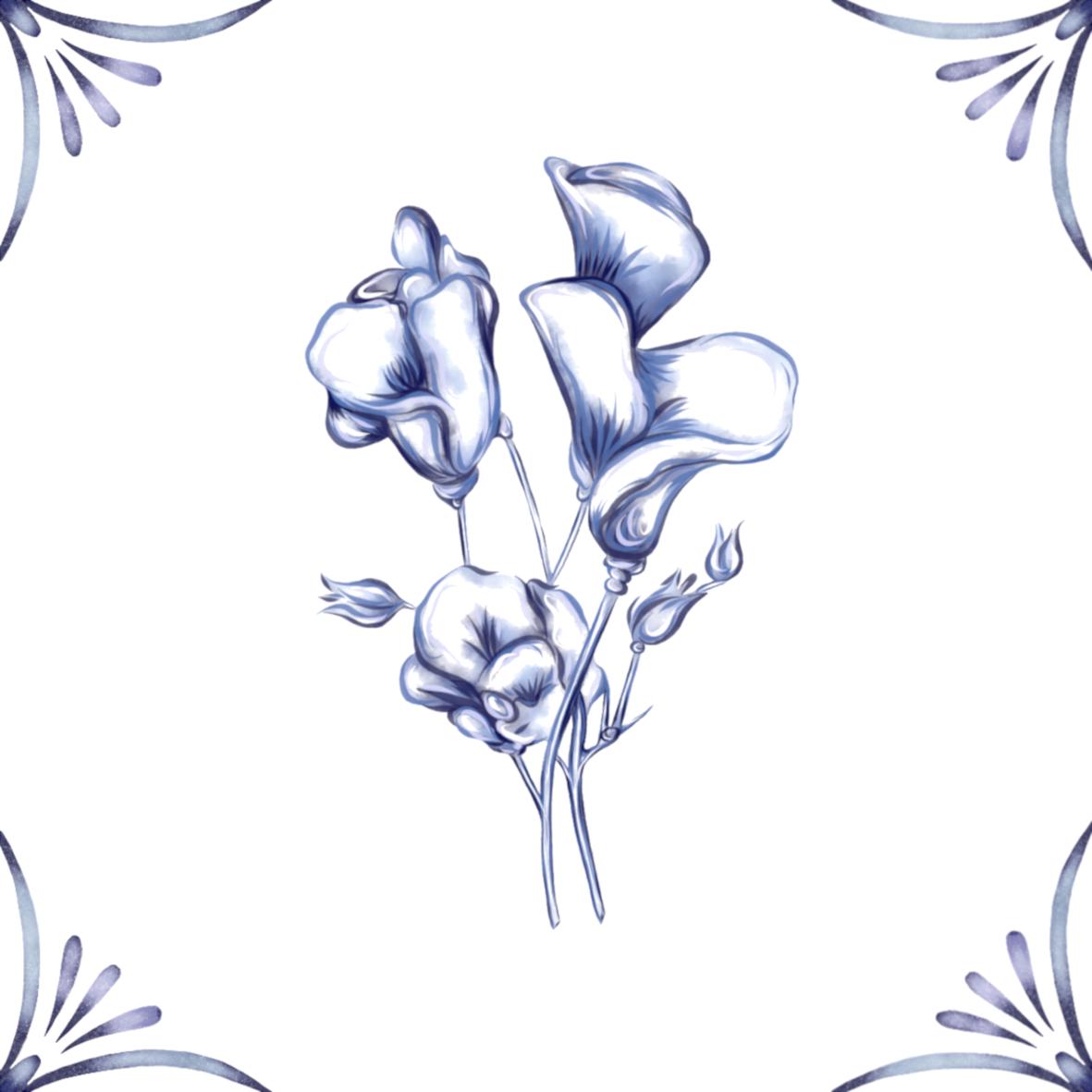 Delft Blue Ceramic Tile- Sweet Pea︱Bathroom Tile, Splashback, Kitchen Tiles, Modern Dutch Style