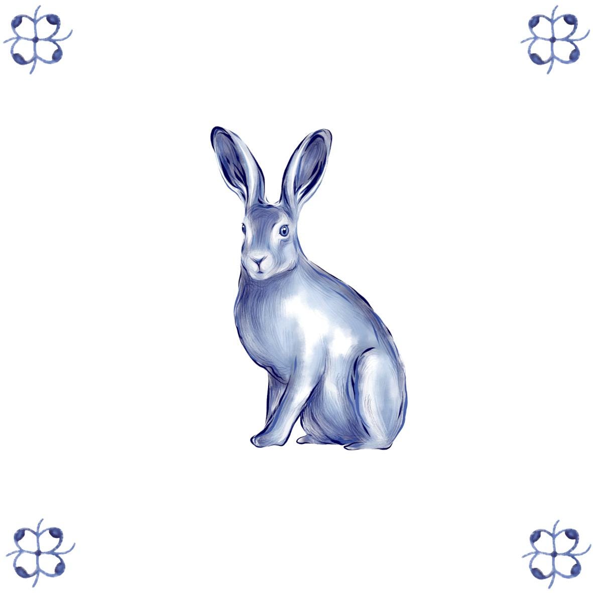 Delft Blue Ceramic Tile- Hare︱Bathroom Tile, Splashback, Kitchen Tiles, Modern Dutch Style