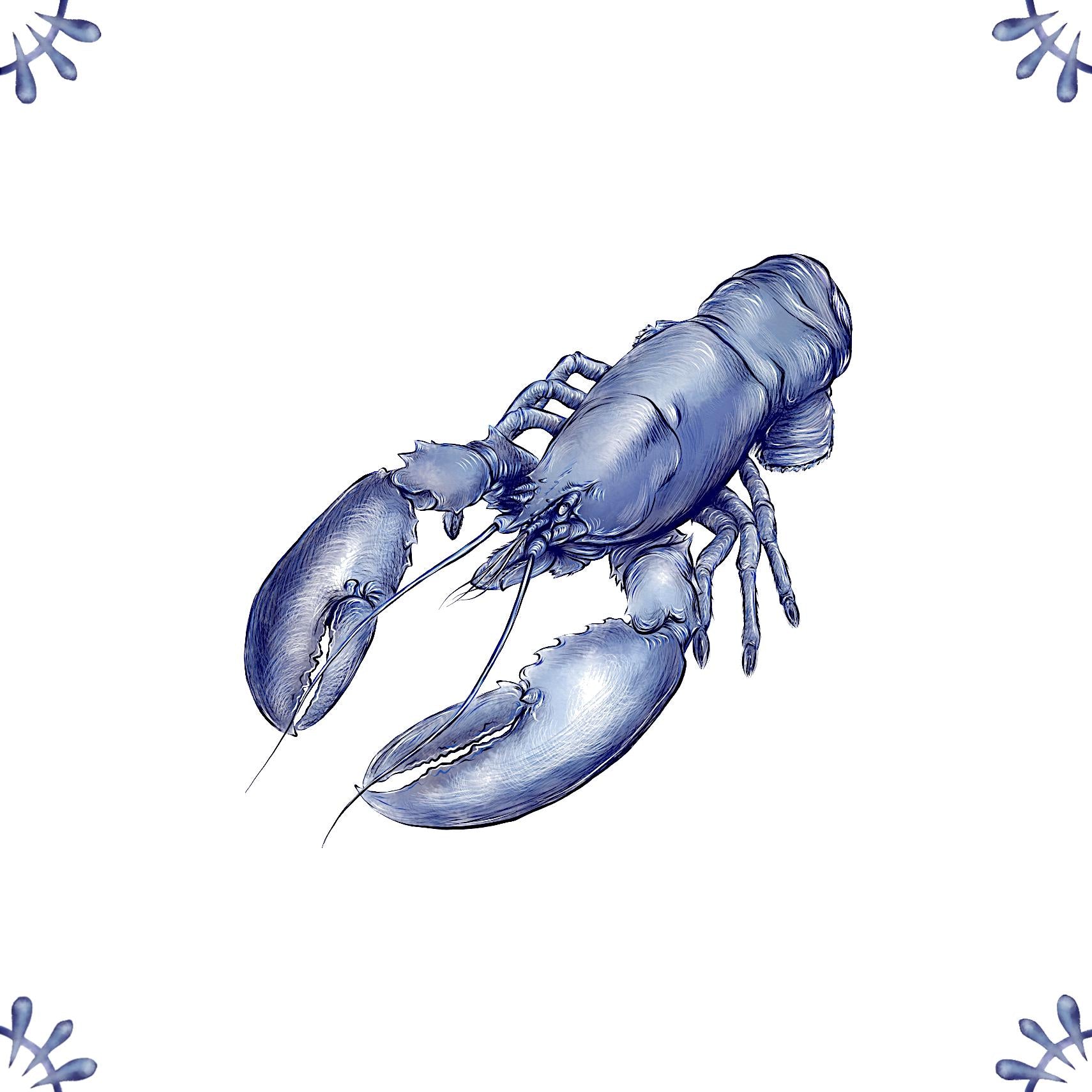 Delft Blue Ceramic Tile- Lobster︱Bathroom Tile, Splashback, Kitchen Tiles, Modern Dutch Style