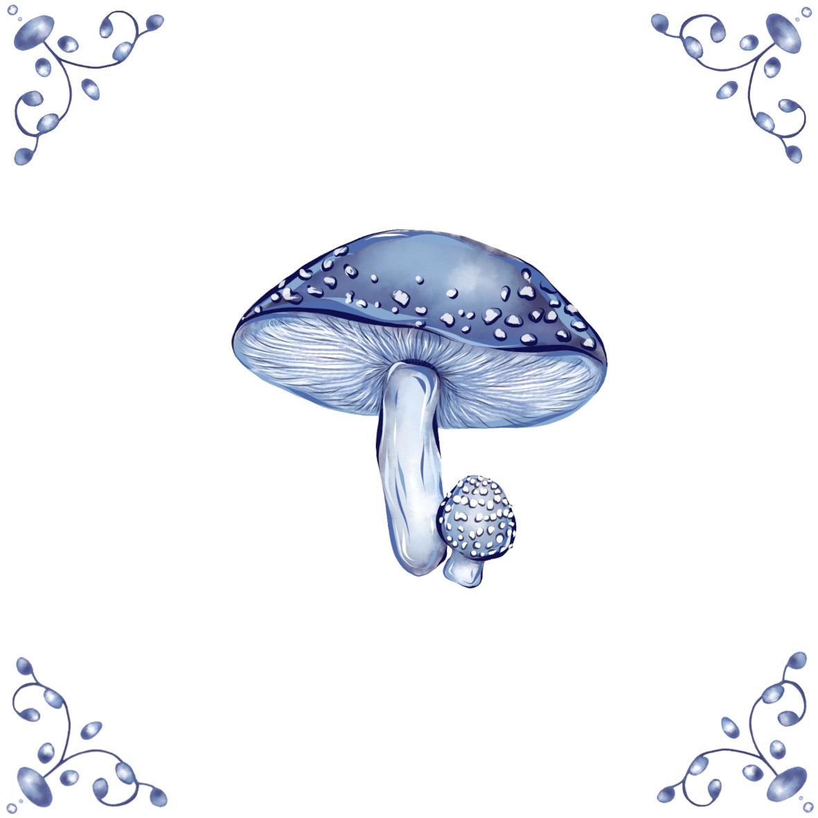Delft Blue Ceramic Tile- Mushroom︱Bathroom Tile, Splashback, Kitchen Tiles, Modern Dutch Style