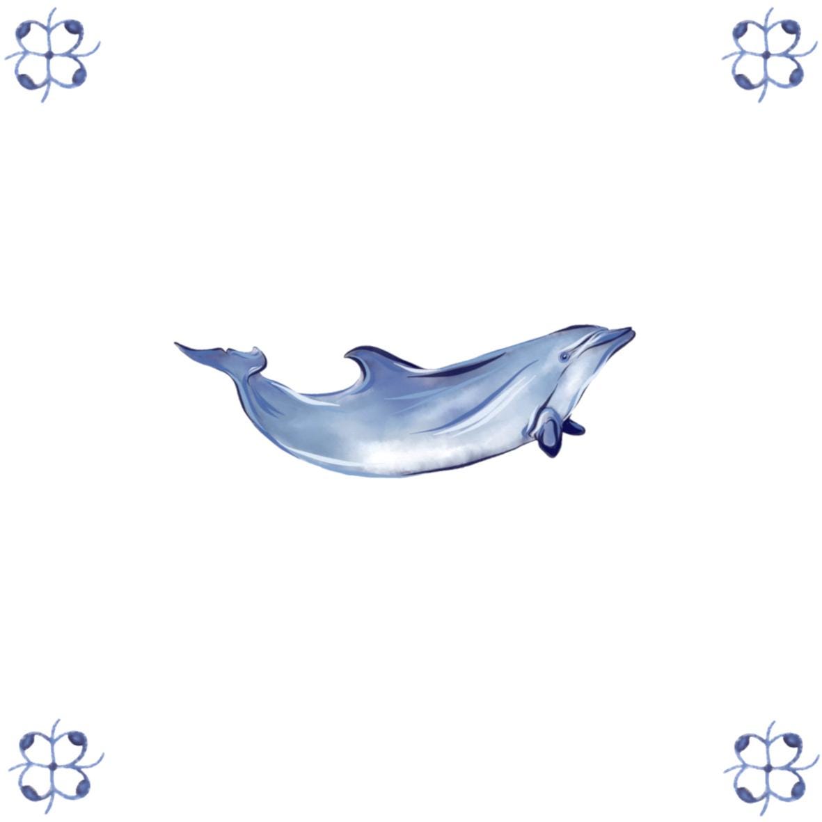 Delft Blue Ceramic Tile- Dolphin︱Bathroom Tile, Splashback, Kitchen Tiles, Modern Dutch Style