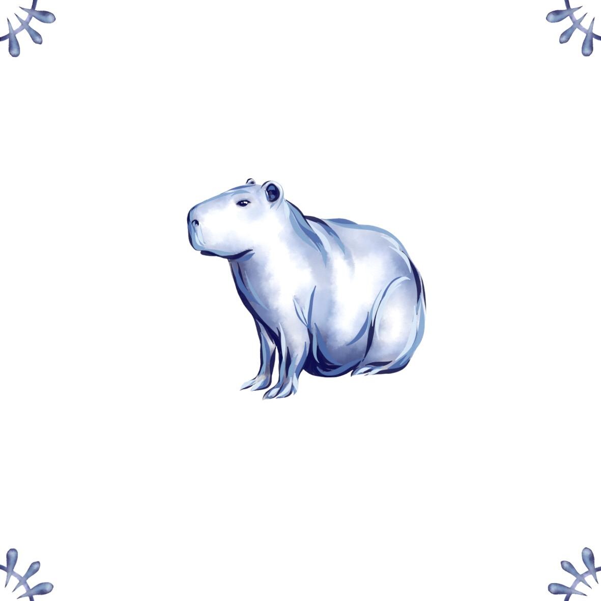 Delft Blue Ceramic Tile- Capybara︱Bathroom Tile, Splashback, Kitchen Tiles, Modern Dutch Style