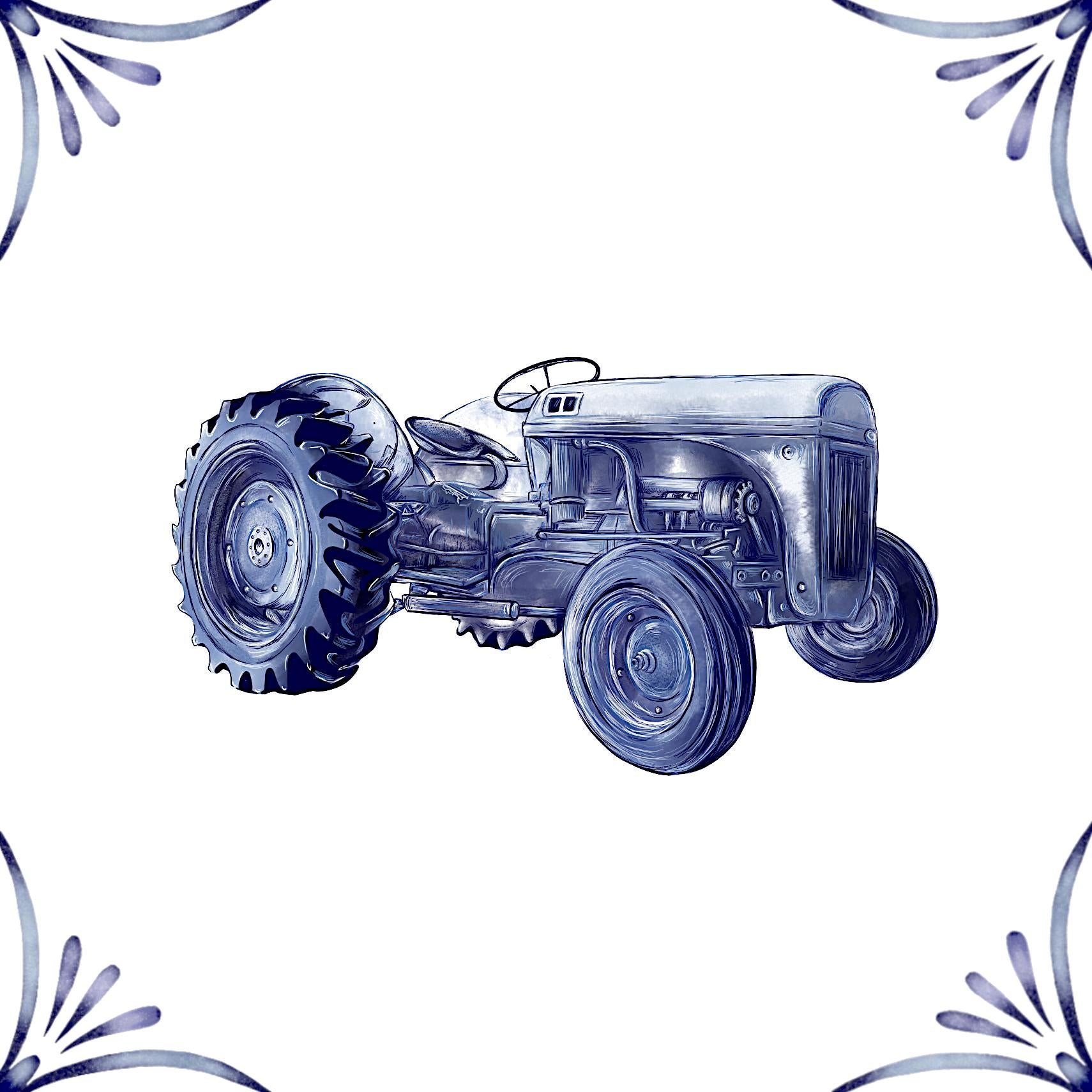 Delft Blue Ceramic Tile- Tractor︱Bathroom Tile, Splashback, Kitchen Tiles, Modern Dutch Style