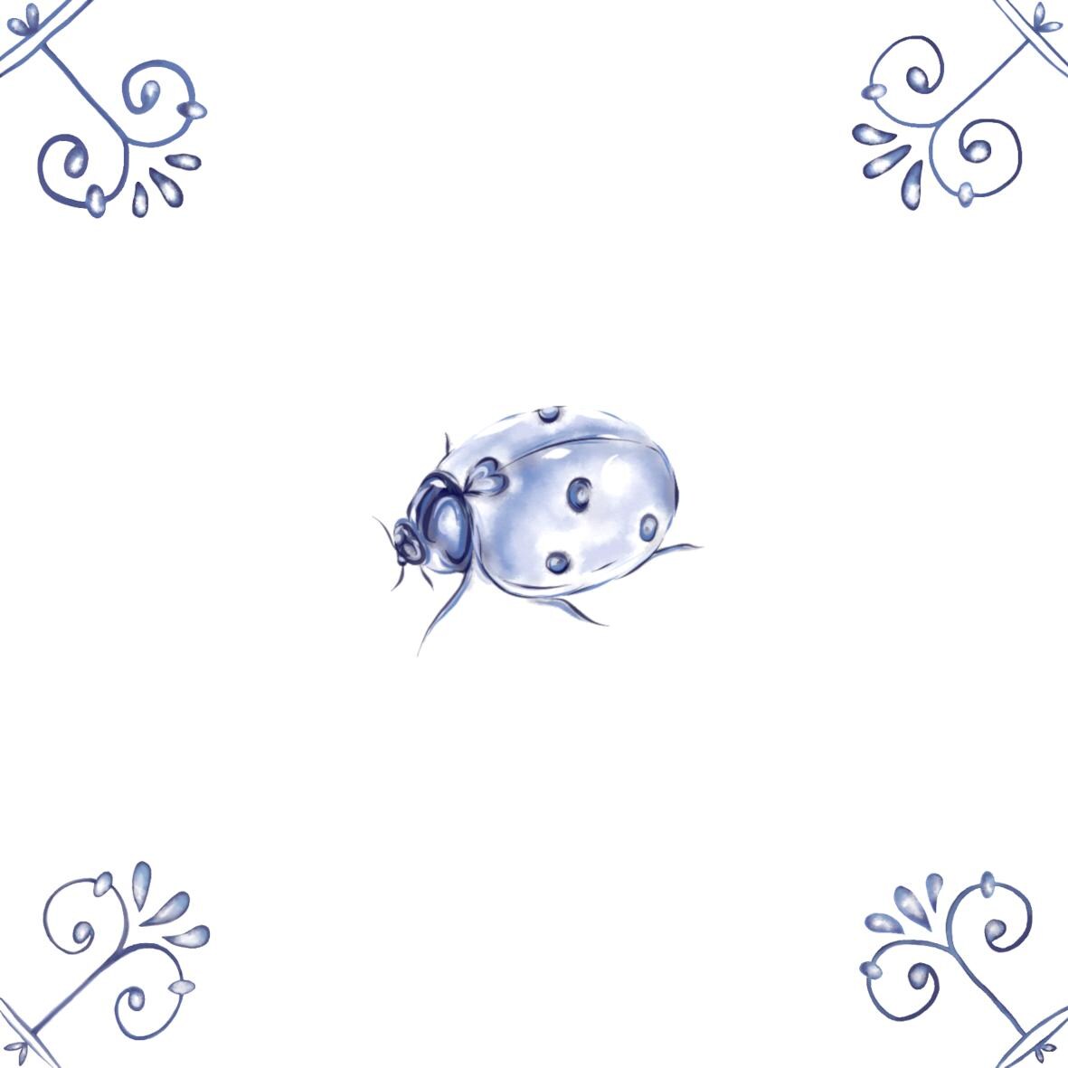 Delft Blue Ceramic Tile- Ladybird︱Bathroom Tile, Splashback, Kitchen Tiles, Modern Dutch Style
