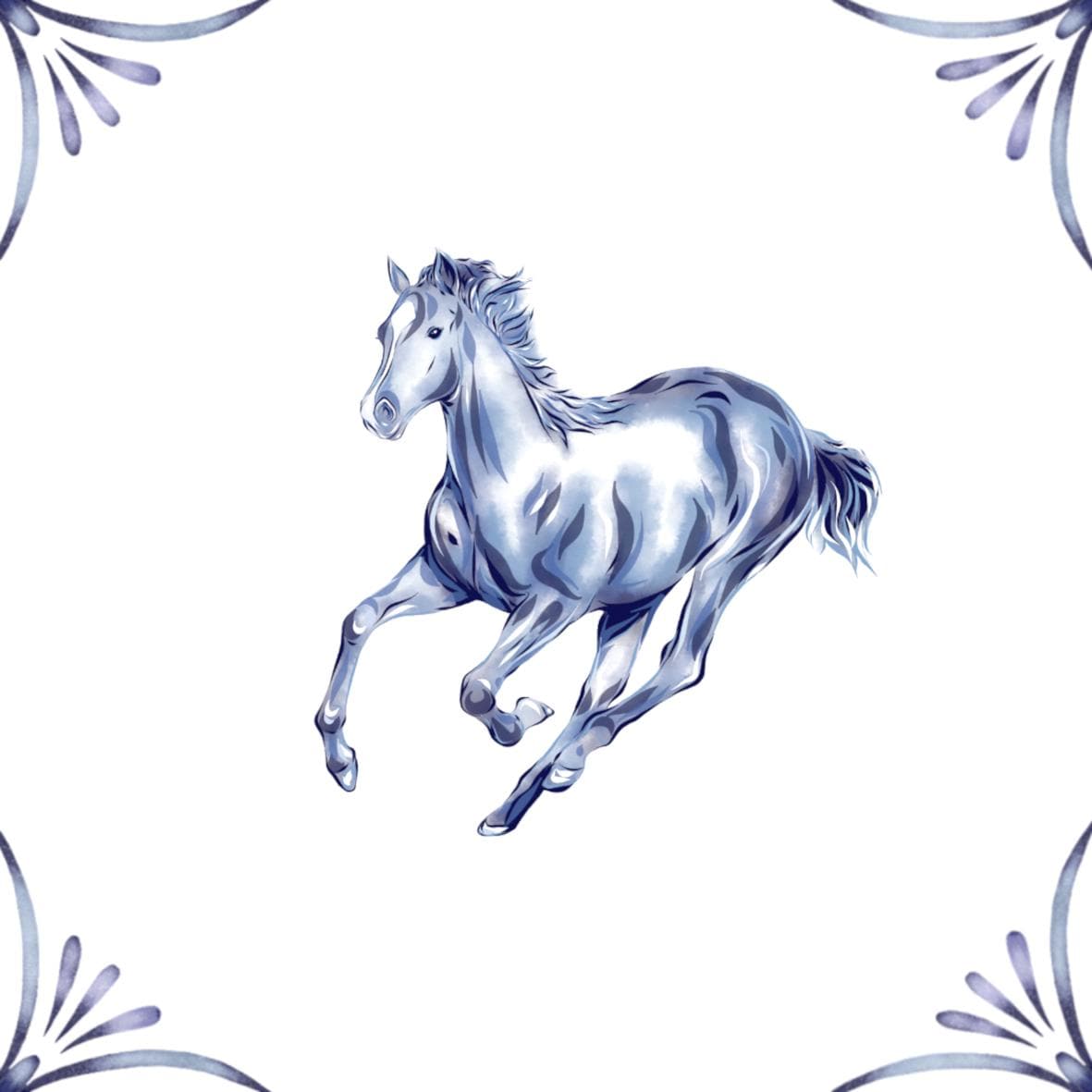 Delft Blue Ceramic Tile- Horse︱Bathroom Tile, Splashback, Kitchen Tiles, Modern Dutch Style