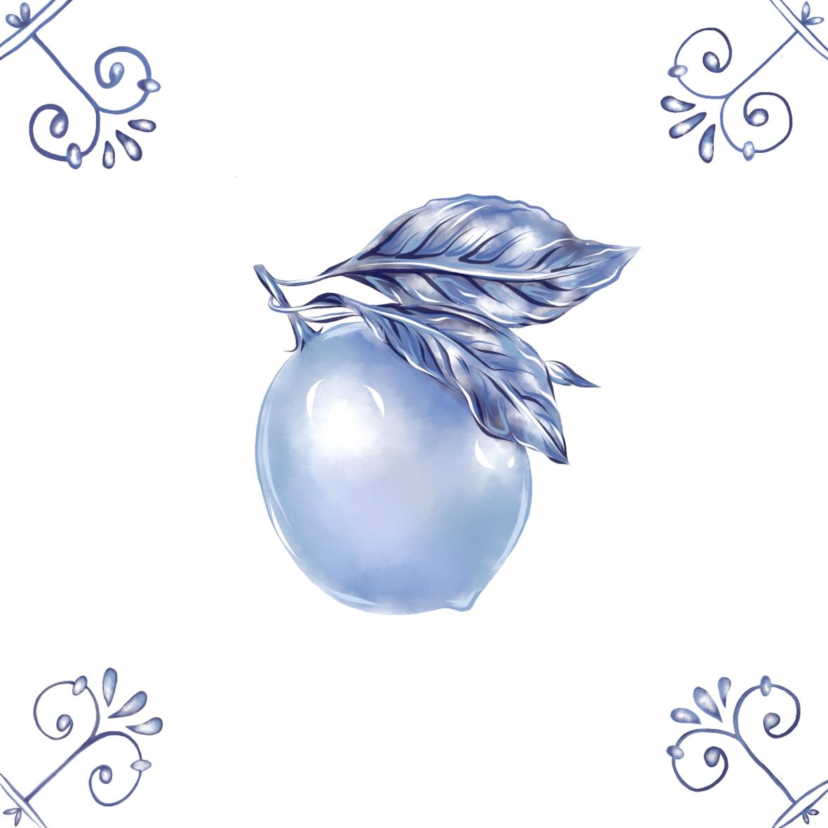 Delft Blue Ceramic Tile- Lemon︱Bathroom Tile, Splashback, Kitchen Tiles, Modern Dutch Style
