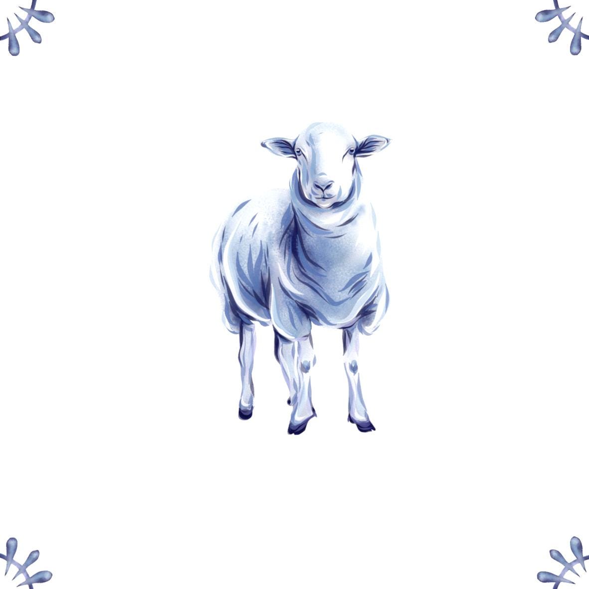 Delft Blue Ceramic Tile- Sheep︱Bathroom Tile, Splashback, Kitchen Tiles, Modern Dutch Style