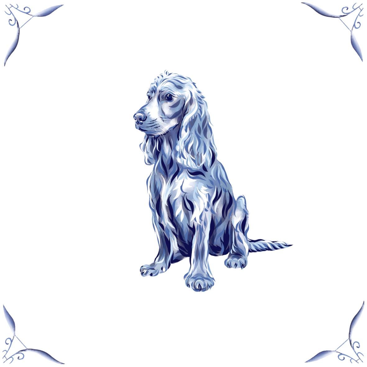 Delft Blue Ceramic Tile- Cocker Spaniel Dog︱Bathroom Tile, Splashback, Kitchen Tiles, Modern Dutch Style