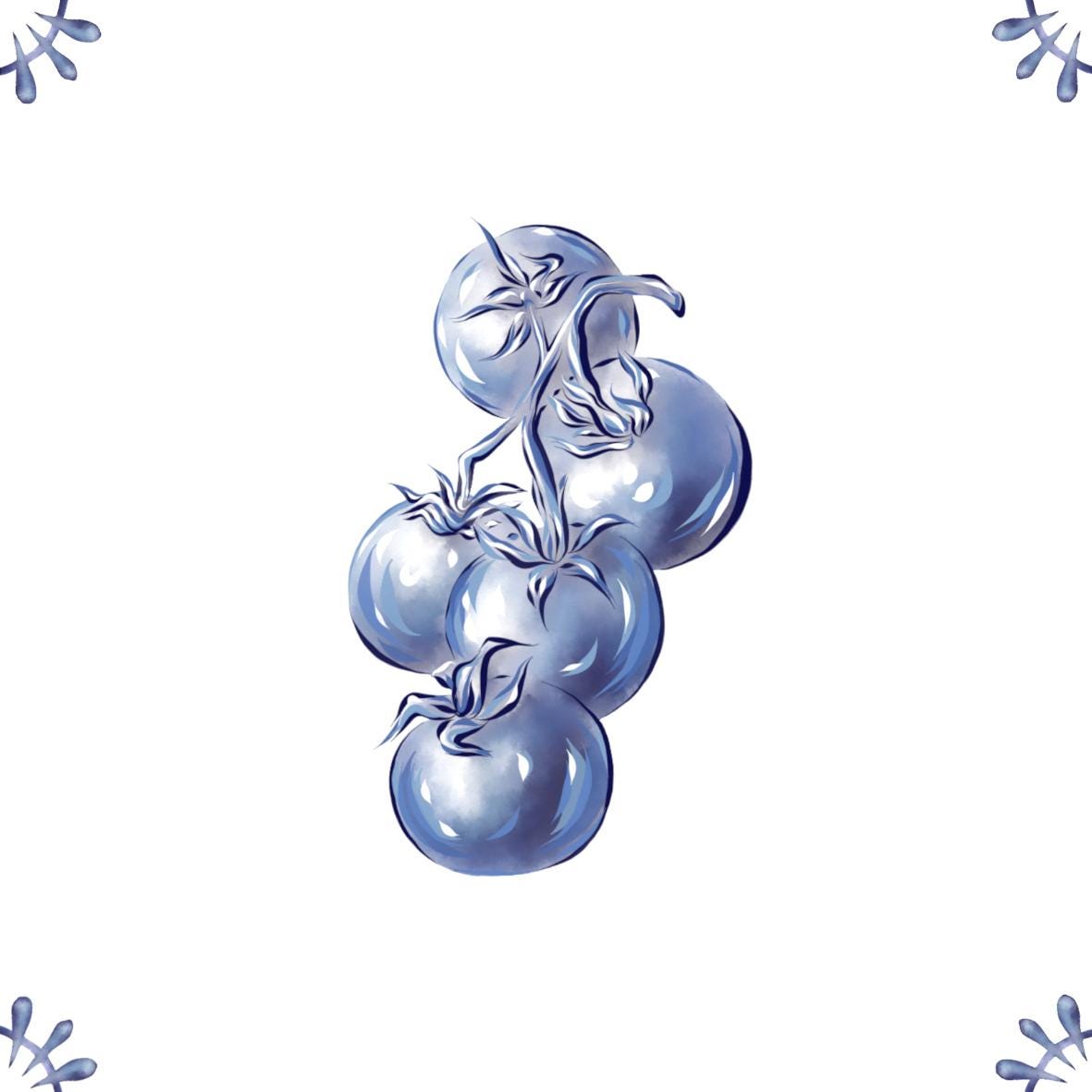 Delft Blue Ceramic Tile- Tomatoes︱Bathroom Tile, Splashback, Kitchen Tiles, Modern Dutch Style