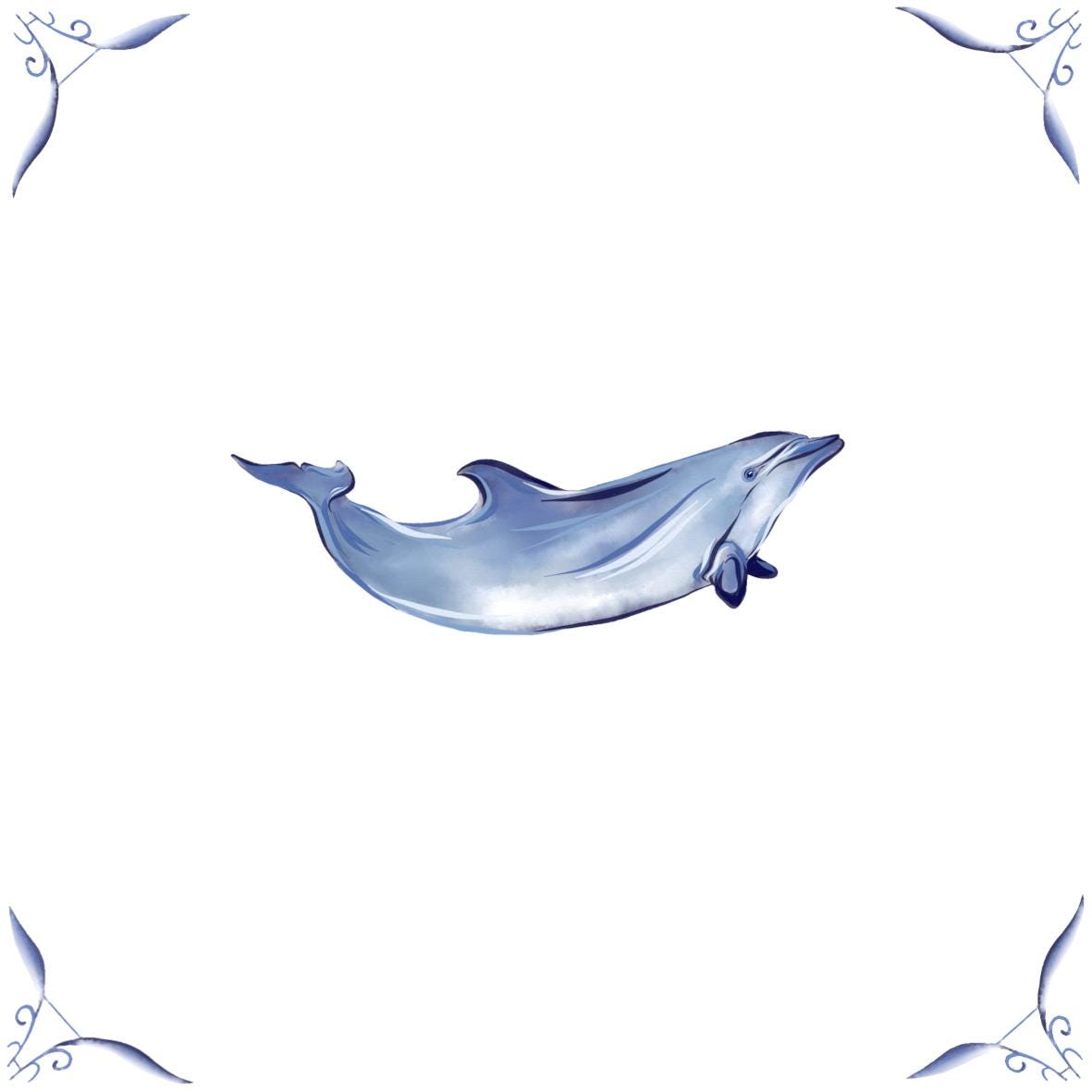 Delft Blue Ceramic Tile- Dolphin︱Bathroom Tile, Splashback, Kitchen Tiles, Modern Dutch Style