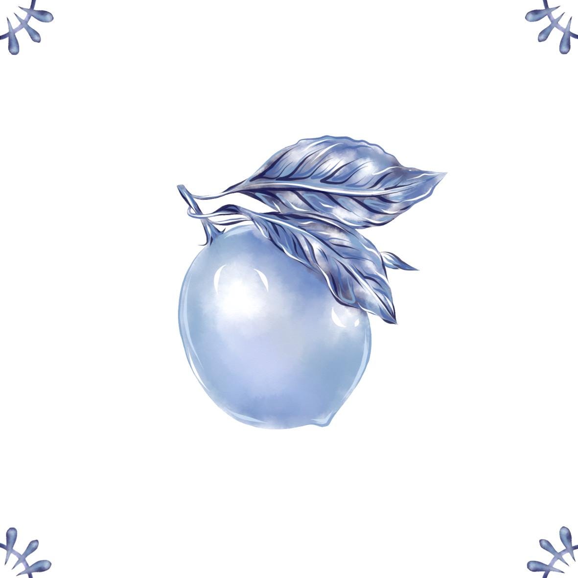 Delft Blue Ceramic Tile- Lemon︱Bathroom Tile, Splashback, Kitchen Tiles, Modern Dutch Style