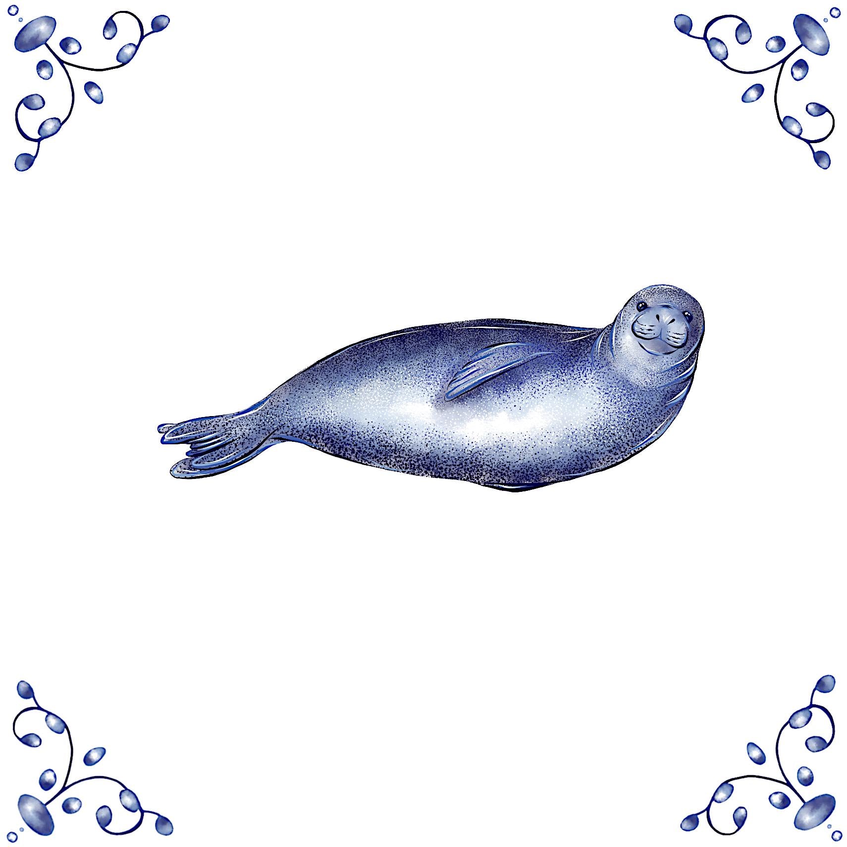Delft Blue Ceramic Tile- Seal︱Bathroom Tile, Splashback, Kitchen Tiles, Modern Dutch Style