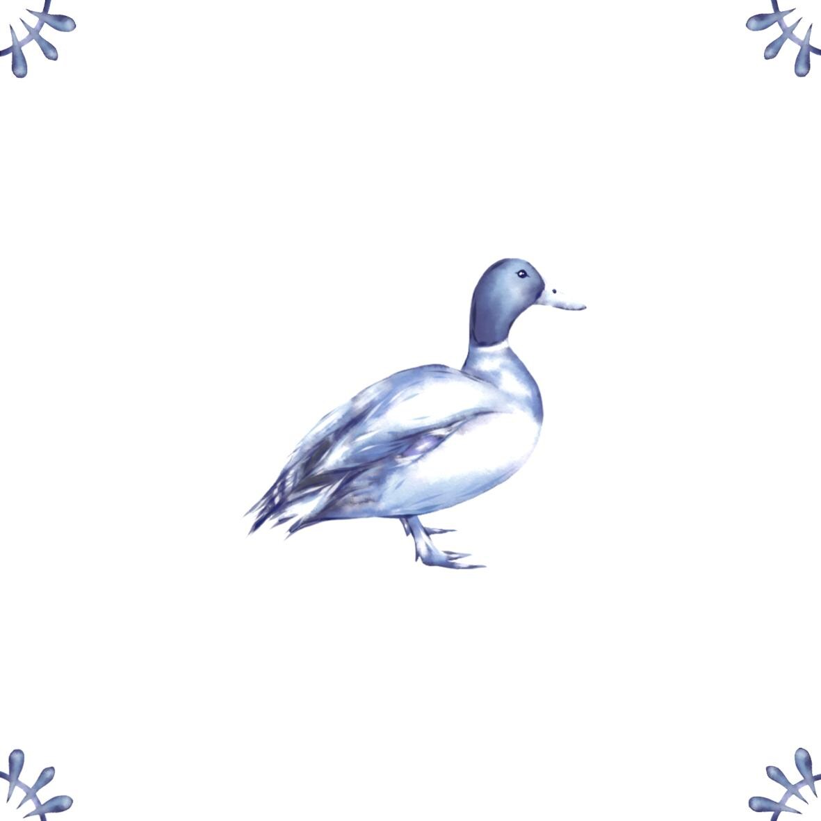 Delft Blue Ceramic Tile- Mallard Duck︱Bathroom Tile, Splashback, Kitchen Tiles, Modern Dutch Style