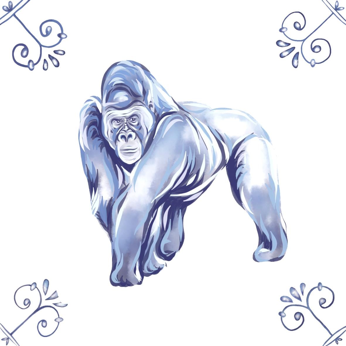 Delft Blue Ceramic Tile- Gorilla︱Bathroom Tile, Splashback, Kitchen Tiles, Modern Dutch Style