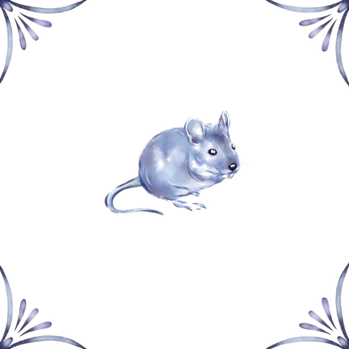 Delft Blue Ceramic Tile- Mouse︱Bathroom Tile, Splashback, Kitchen Tiles, Modern Dutch Style