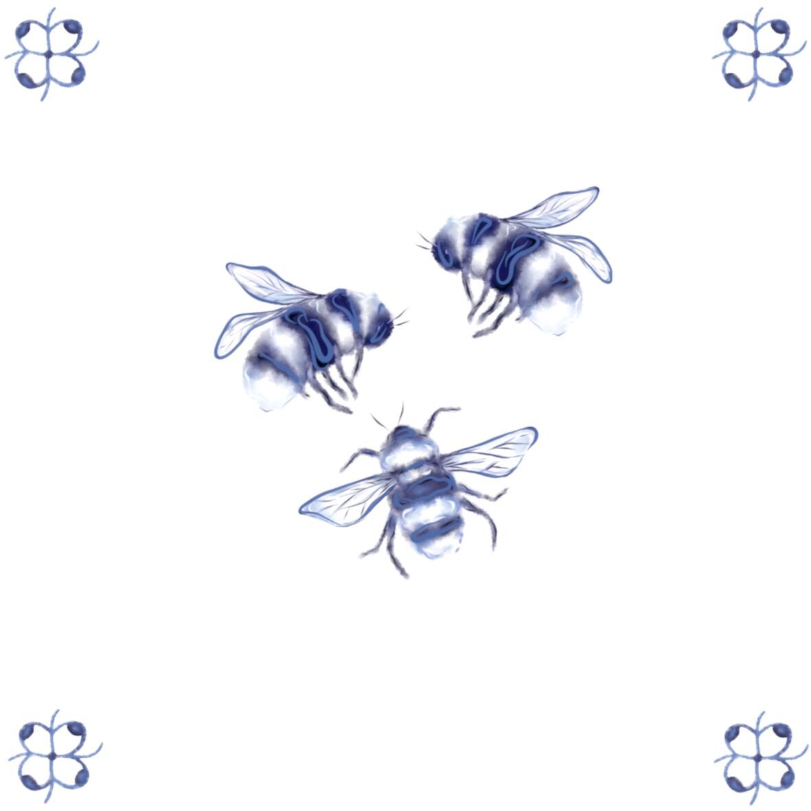 Delft Blue Ceramic Tile- Bees︱Bathroom Tile, Splashback, Kitchen Tiles, Modern Dutch Style