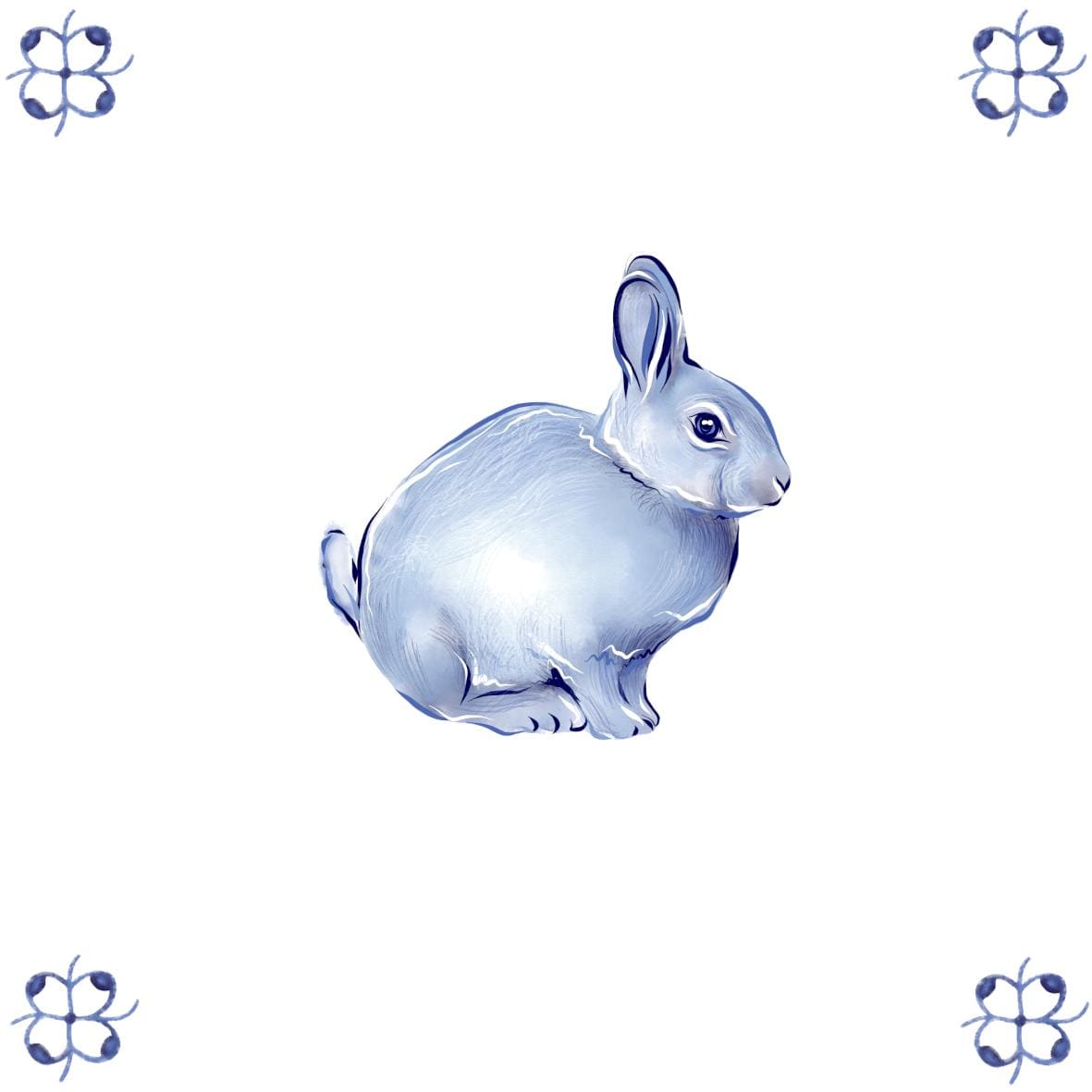 Delft Blue Ceramic Tile- Bunny Rabbit︱Bathroom Tile, Splashback, Kitchen Tiles, Modern Dutch Style