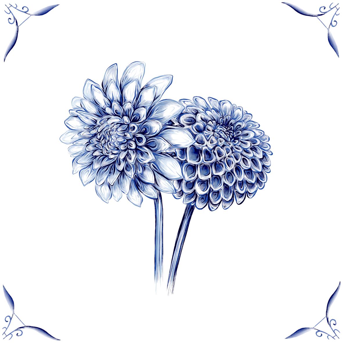 Delft Blue Ceramic Tile- Dahlia︱Bathroom Tile, Splashback, Kitchen Tiles, Modern Dutch Style