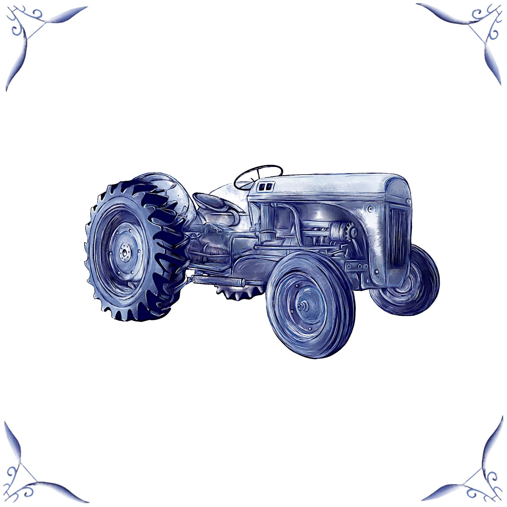 Delft Blue Ceramic Tile- Tractor︱Bathroom Tile, Splashback, Kitchen Tiles, Modern Dutch Style