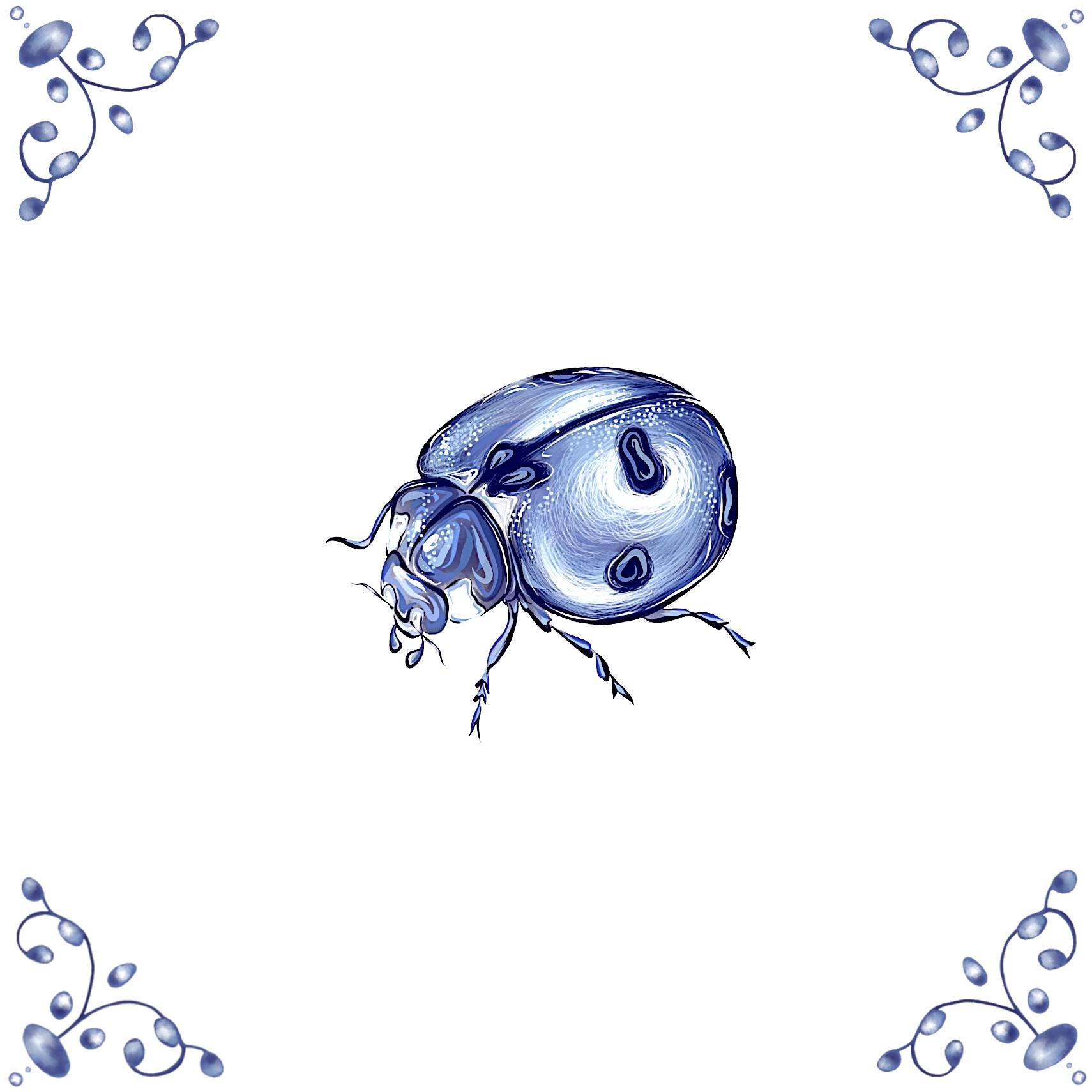 Delft Blue Ceramic Tile- Detailed Ladybird︱Bathroom Tile, Splashback, Kitchen Tiles, Modern Dutch Style