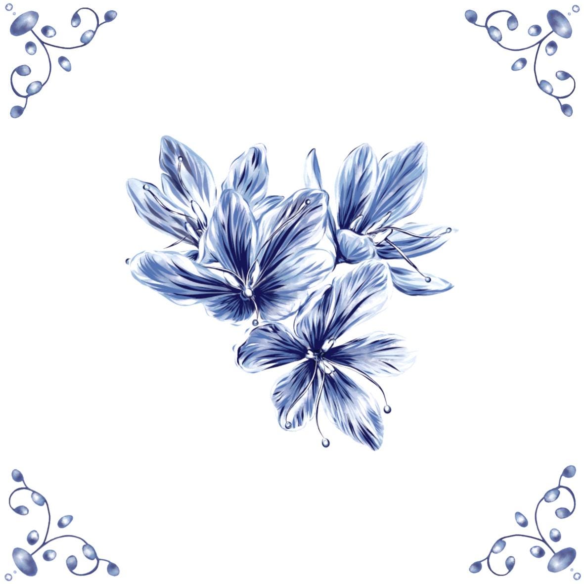 Delft Blue Ceramic Tile- Crocus︱Bathroom Tile, Splashback, Kitchen Tiles, Modern Dutch Style
