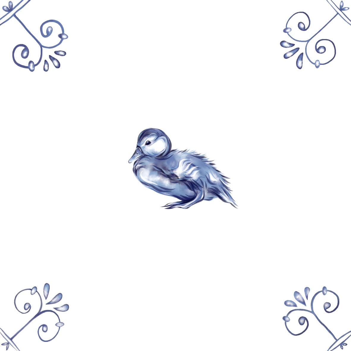 Delft Blue Ceramic Tile- Duckling︱Bathroom Tile, Splashback, Kitchen Tiles, Modern Dutch Style