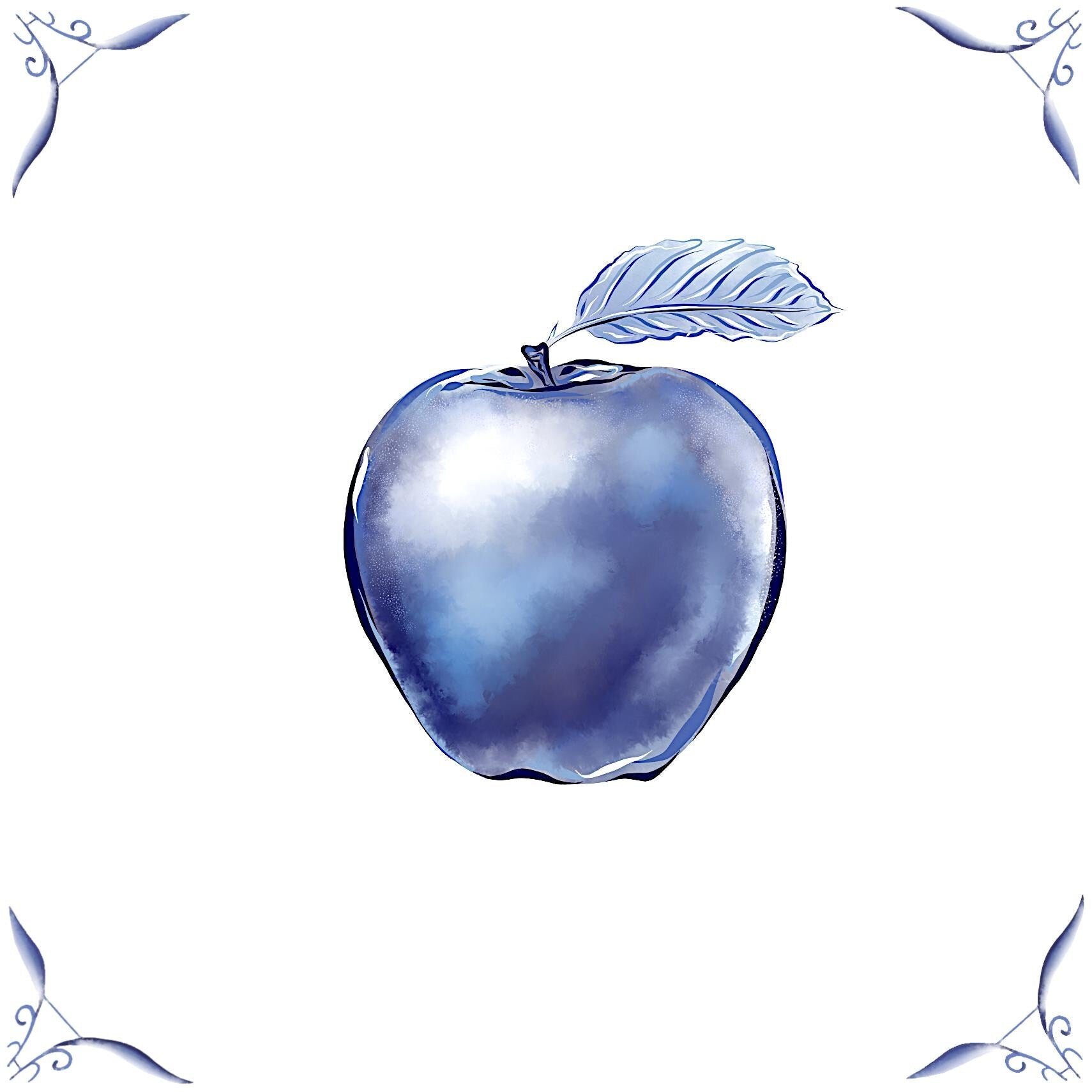 Delft Blue Ceramic Tile- Apple︱Bathroom Tile, Splashback, Kitchen Tiles, Modern Dutch Style