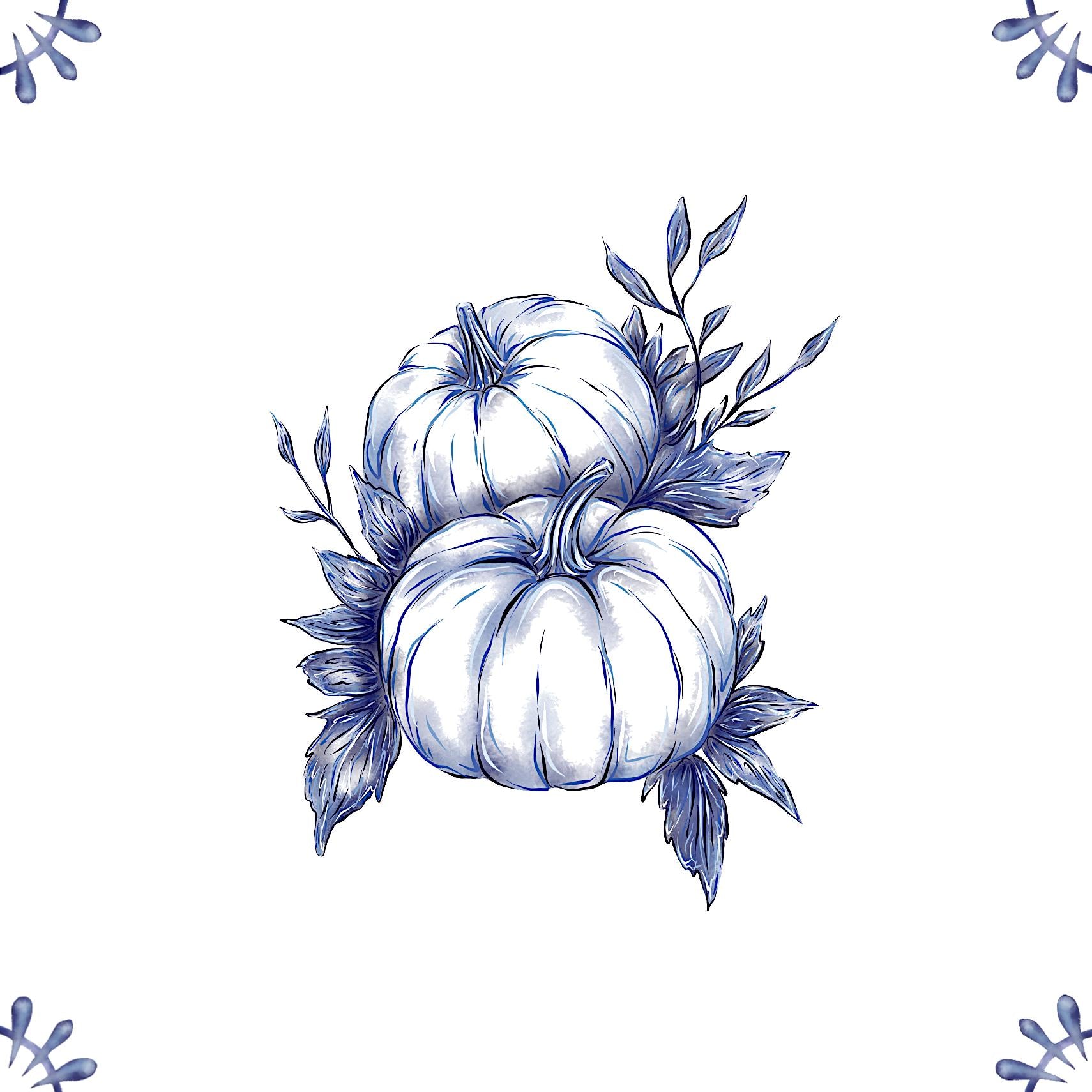 Delft Blue Ceramic Tile- Pumpkins︱Bathroom Tile, Splashback, Kitchen Tiles, Modern Dutch Style