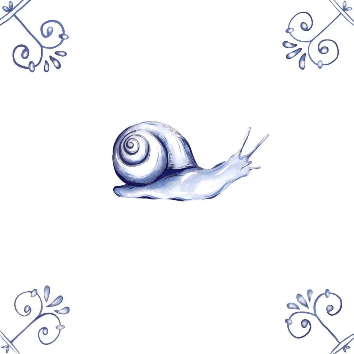 Delft Blue Ceramic Tile- Snail︱Bathroom Tile, Splashback, Kitchen Tiles, Modern Dutch Style