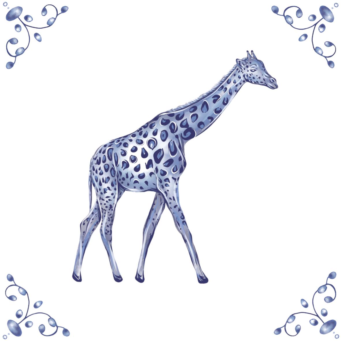 Delft Blue Ceramic Tile- Giraffe︱Bathroom Tile, Splashback, Kitchen Tiles, Modern Dutch Style
